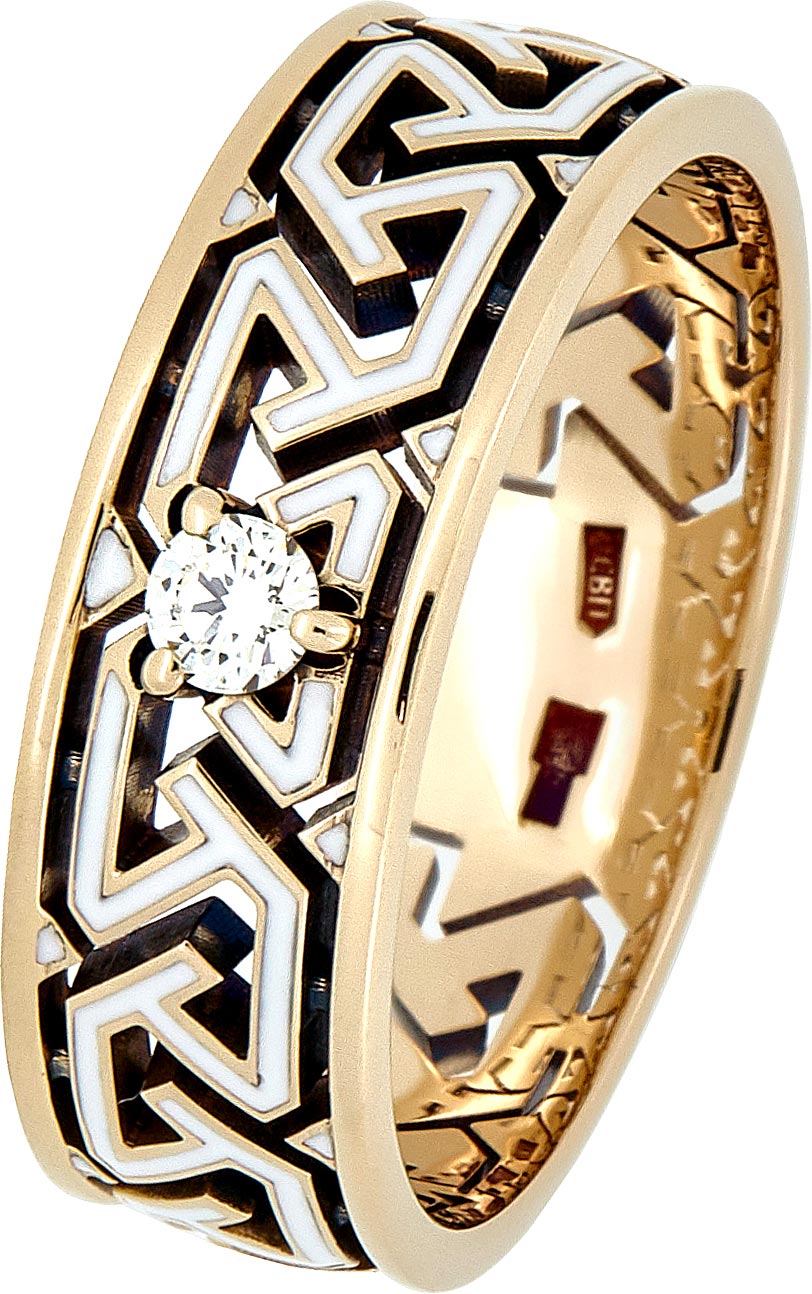 Золотое обручальное парное кольцо Владимир Пичугов AK1.28.1-BV с эмалью, бриллиантом