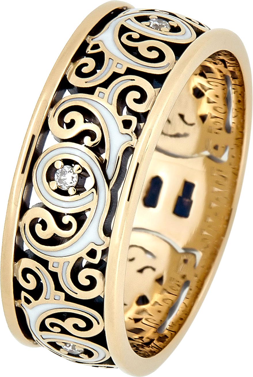 Золотое обручальное кольцо Владимир Пичугов AK1.4.5-BV с эмалью, бриллиантами