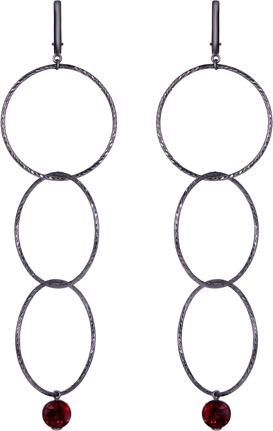 Серебряные длинные серьги круглые Yana  Jewellery 117/02B-garnet с гранатами