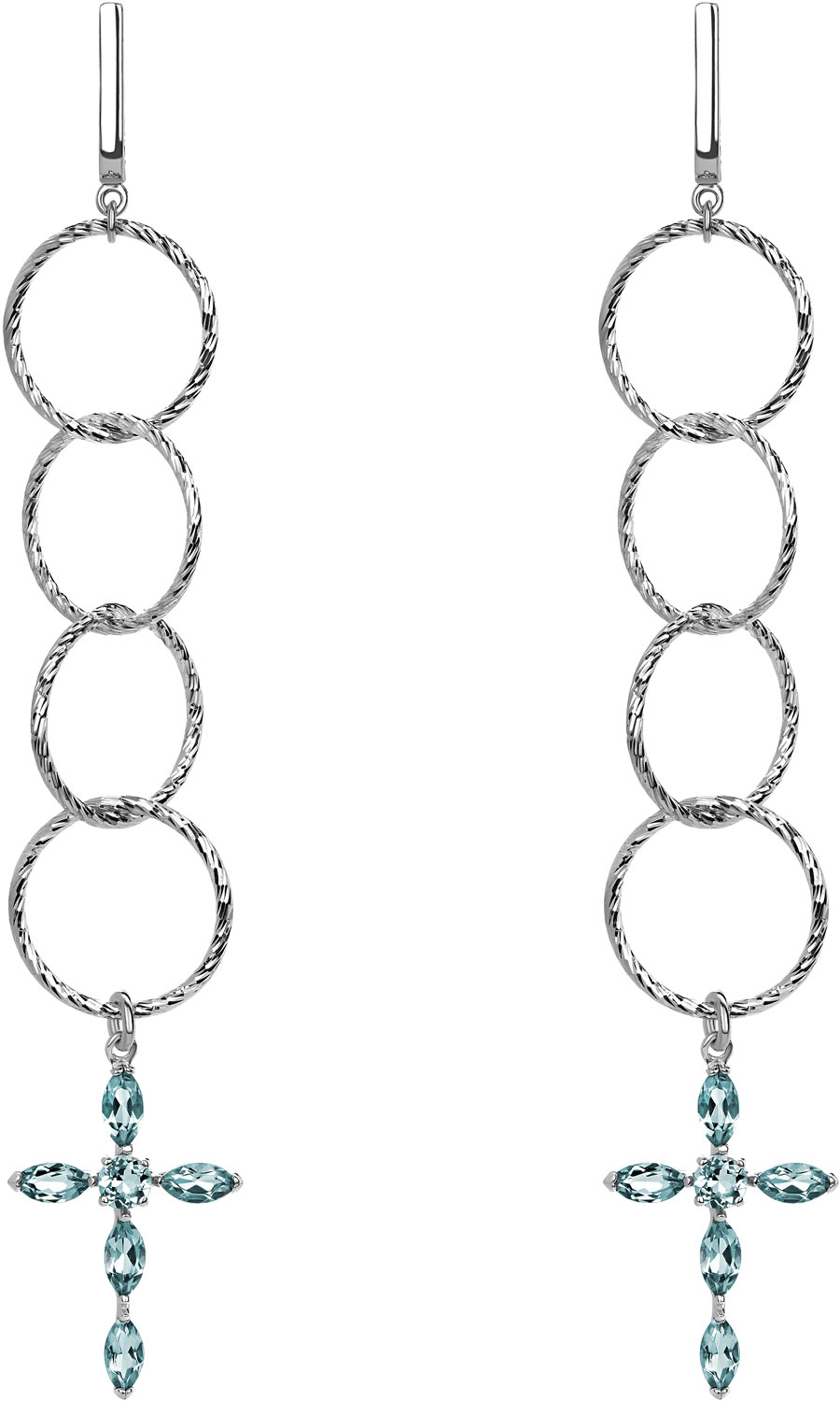 Серебряные длинные серьги круглые с подвесками Yana  Jewellery 117/02W-topaz-sky с топазами