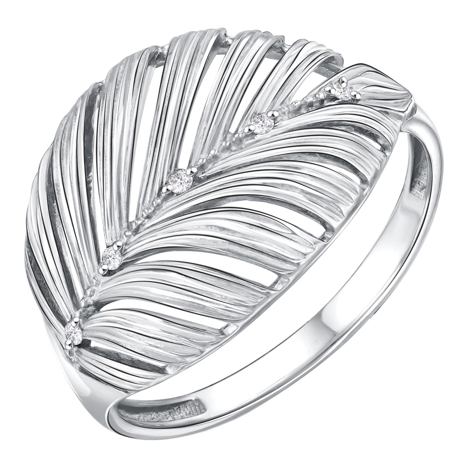 Серебряное кольцо ''Лист'' Zolotye uzory 90-51-0357-00 с кубическим цирконием