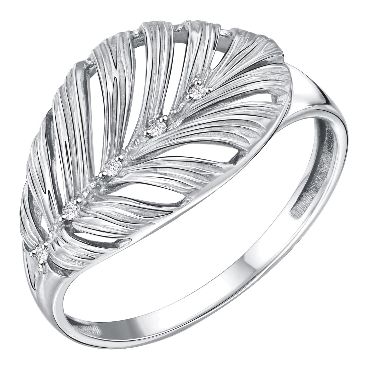 Серебряное кольцо ''Лист'' Zolotye uzory 90-51-0358-00 с кубическим цирконием