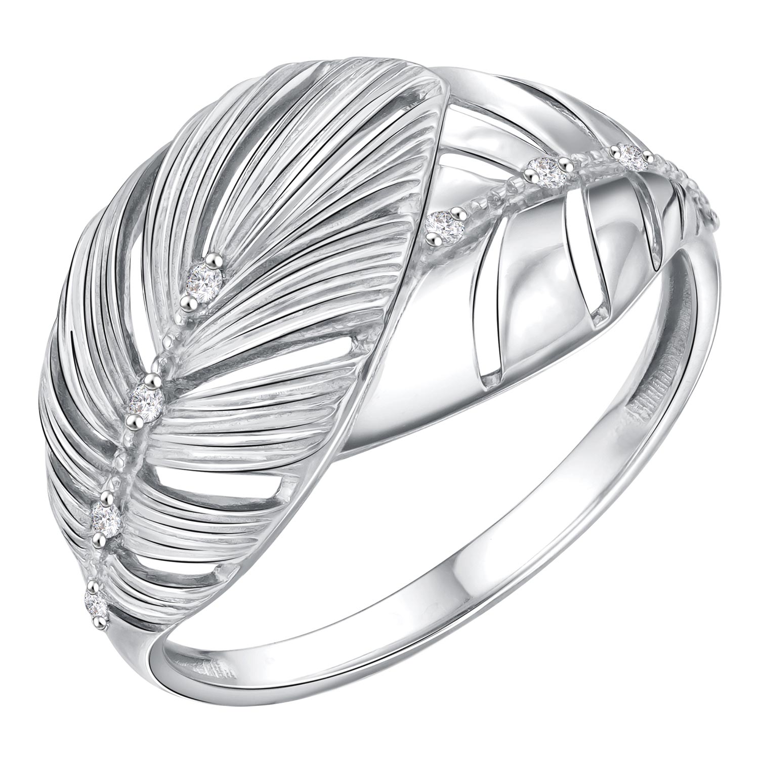 Серебряное кольцо ''Лист'' Zolotye uzory 90-51-0359-00 с кубическим цирконием