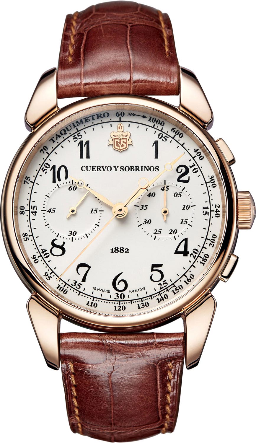 Швейцарские механические золотые наручные часы Cuervo y Sobrinos 3148.9B с хронографом