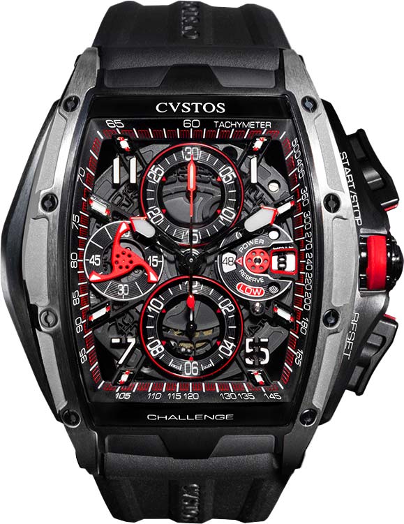 Швейцарские механические титановые наручные часы CVSTOS Challenge-III-Chrono-Titanium-Black с хронографом