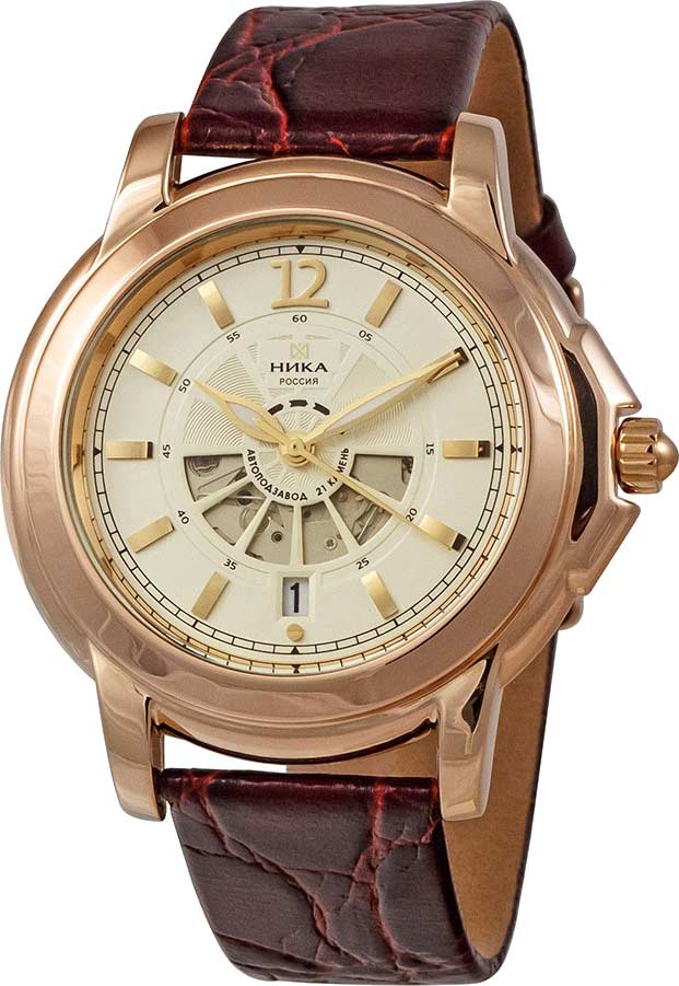 Российские механические золотые наручные часы Ника 1058.0.1.44A