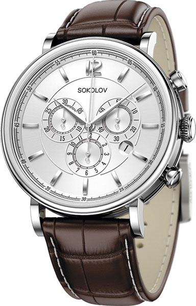 Российские серебряные наручные часы SOKOLOV 125.30.00.000.03.02.3 с хронографом