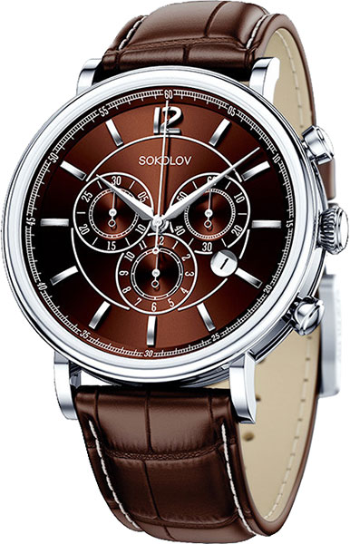 Российские серебряные наручные часы SOKOLOV 125.30.00.000.06.02.3 с хронографом